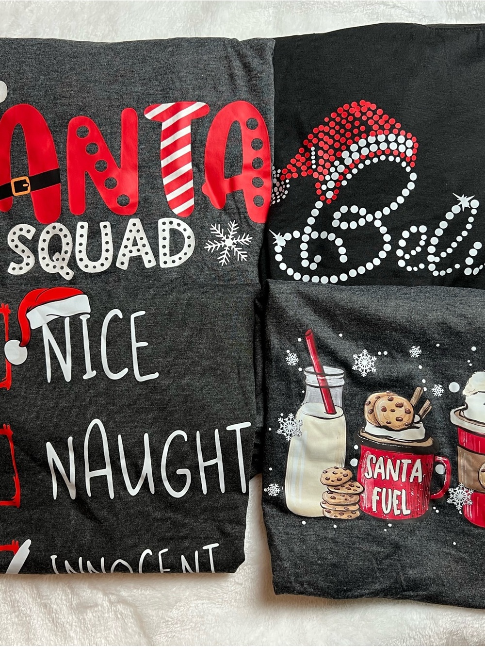 Women Christmas Graphic T-Shirt Bundle 5 - Black & Charcoal with Red, White